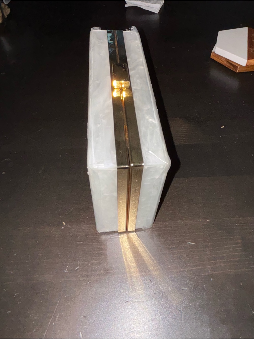 Rachel Zoe White Pearl Looking Resin Box with Gold-Trim Clasp